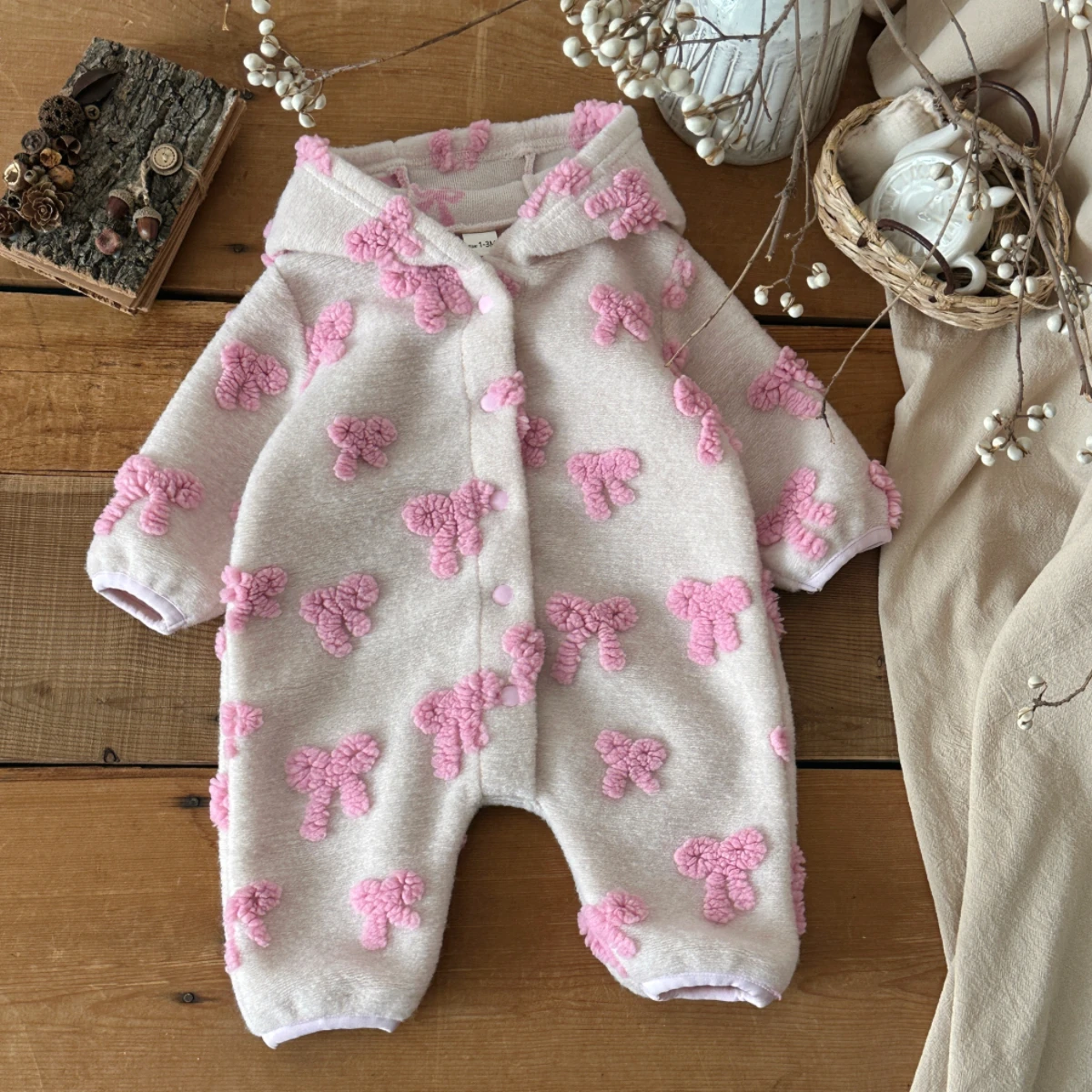 Newborn Baby Girl Romper Floral - بدلة رومبر بغطاء رأس للبنات الصغيرات،