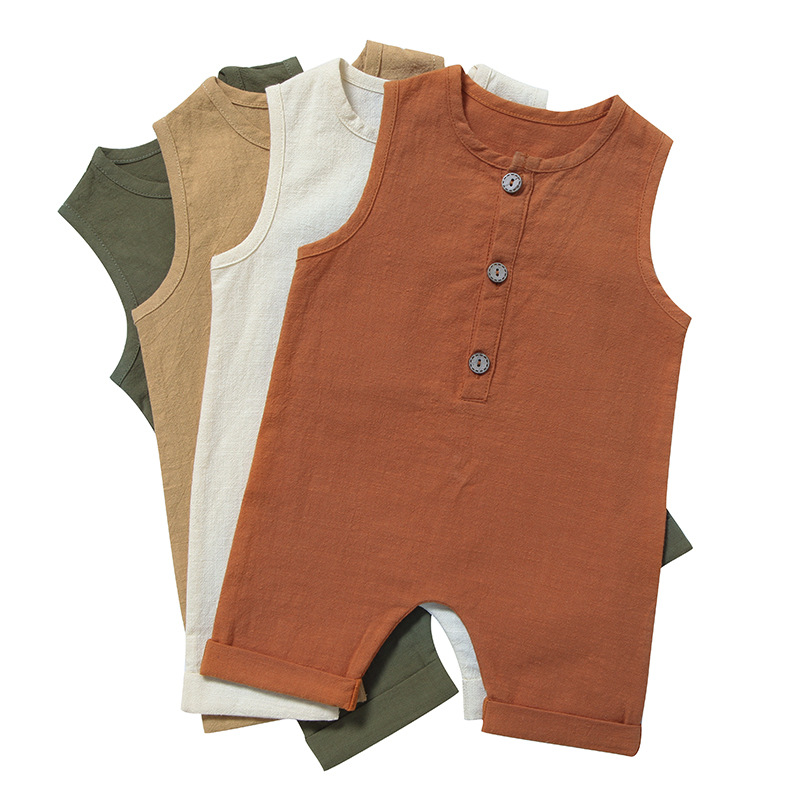 Baby Summer Linen Sleeveless Jumpsuit - أفرولات صيفية للأطفال الرضع والأولاد والبنات،
