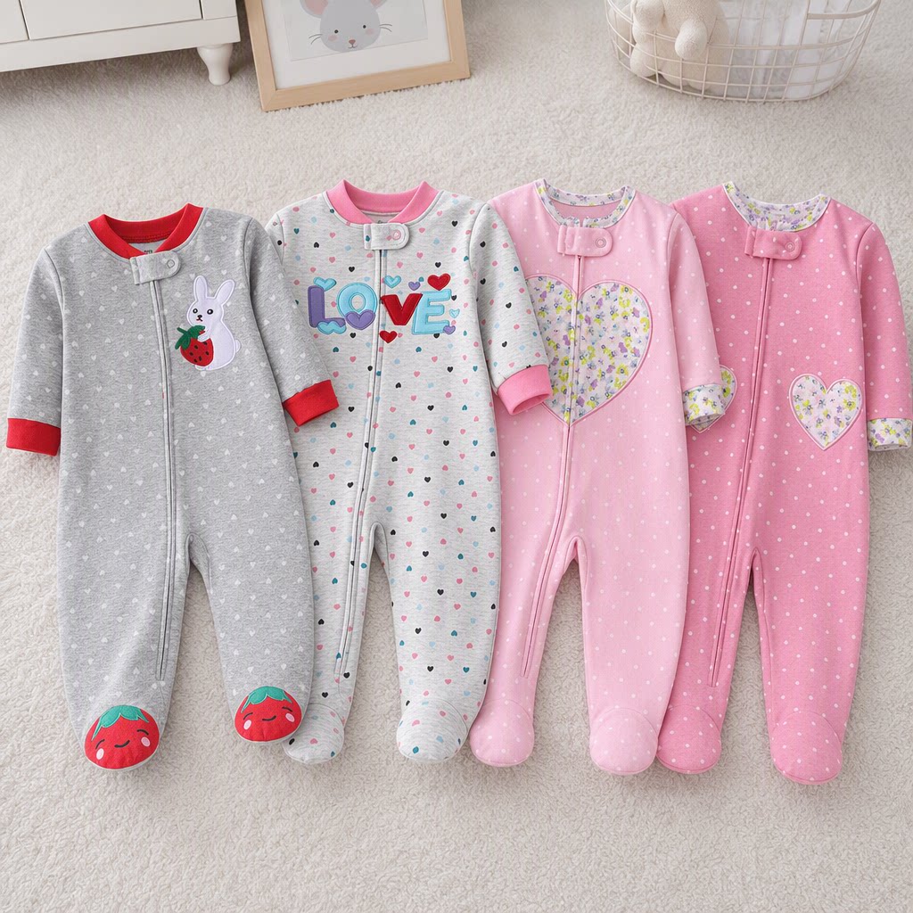 Cotton Baby Onesies Zipper - رومبير قطني مزدوج الجانب للبنات حديثي