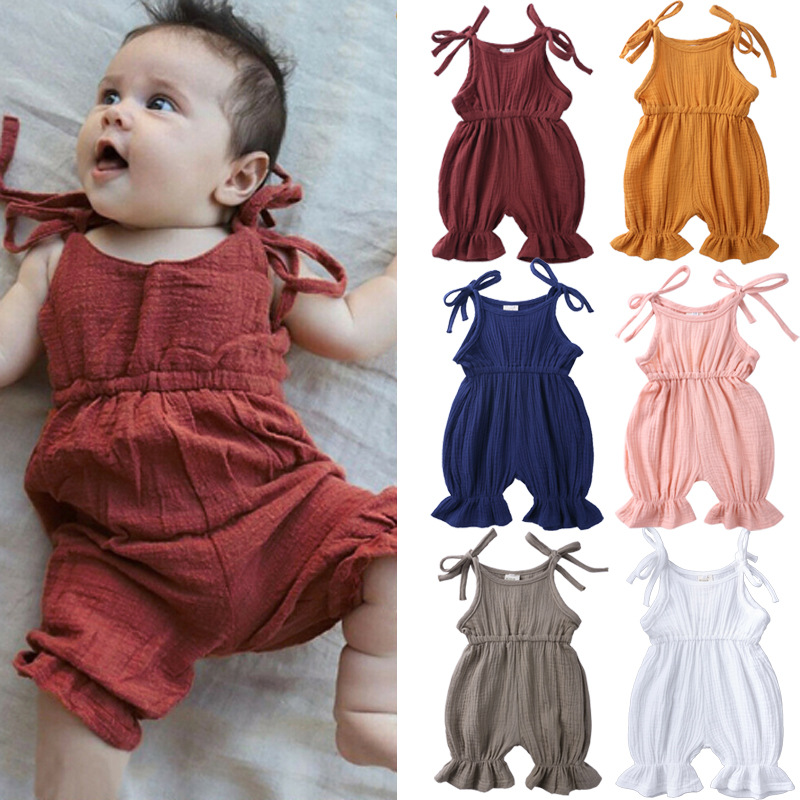 Baby Summer Linen Sleeveless Jumpsuit - ملابس الصيف طفلة ملابس طفل بذلة